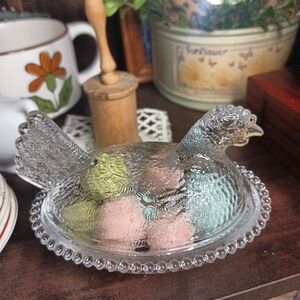 5" Hen On Nest Clear glass
